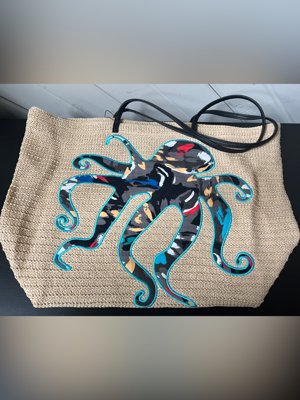 Vera Bradley Woven Straw Tote with Colorful Octopus Appliqué